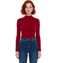 Moda Dik Yaka Örme Slim Düz Desen Casual Günlük Regular Uzun Kol Bluz