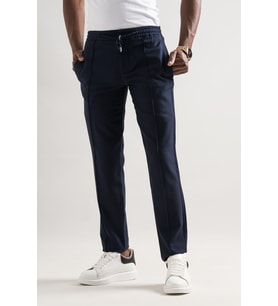 Armürlü Regular Fit Beli Lastikli Ve İplikli Önü Dikişli Mevsimlik Kumaş Erkek Jogger Pantolon (Lacivert)