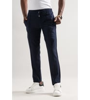 Armürlü Regular Fit Beli Lastikli Ve İplikli Önü Dikişli Mevsimlik Kumaş Erkek Jogger Pantolon (Lacivert)