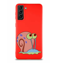 Samsung Galaxy S21 Plus Soft Premier Kapak Salyangoz Gary Tasarımlı Silikon Kılıf - Kırmızı (Şeffaf)