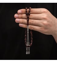 Sıkma Kehribar 925 Ayar Gümüş Tesbih (Bej)