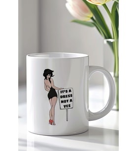 Feminist Mesajlı Kadın Figürlü 330ml Baskılı Beyaz Seramik Kupa Bardak
