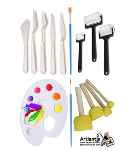 Palet Rulo Fırça Ponpon Resim Fırçası ve Plastik Spatula 1 Paket Resim Hobi Sanat Etkinlik Resim Paleti (Beyaz)