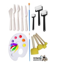 Palet Rulo Fırça Ponpon Resim Fırçası ve Plastik Spatula 1 Paket Resim Hobi Sanat Etkinlik Resim Paleti (Beyaz)