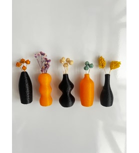 Miniflora - 5'li Magnetli Mini Vazo - Turuncu & Siyah - Buzdolabı Süsü