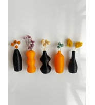 Miniflora - 5'li Magnetli Mini Vazo - Turuncu & Siyah - Buzdolabı Süsü