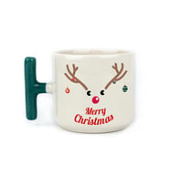Merry Christmas Geyik Baskılı Yeşil Kulplu T Yılbaşı Kupası