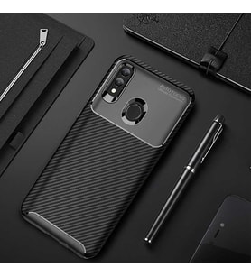 Huawei P Smart 2019 Kılıf Karbon Silikon Case (Siyah)