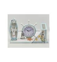 AHŞAP DEKORATİF TEKNELİ GEMİ DÜMENİ MASA SAATİ 36 cm x 24 cm Turkuaz