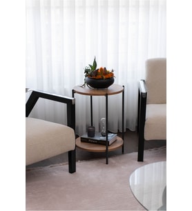 Yuvarlak Tablalı Iki Katlı Sehpa Q42x60 CM (Lava - Atlantik Çam)