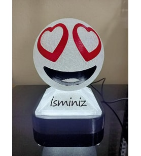Kişiye Özel Hediyelik Isimli Kalpli Gözler Emoji Dekoratif Led Lamba - Adaptörlü (Beyaz)