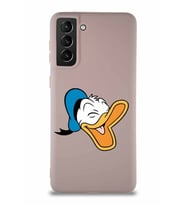 Samsung Galaxy S21 Plus Soft Premier Kapak Donald Duck-E Tasarımlı Silikon Kılıf - Pudra (Şeffaf)