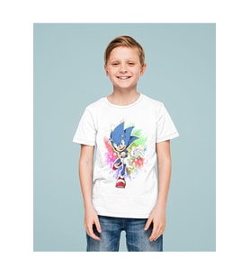 Tasarım Sonic Baskılı Unisex Çizgi Film Çocuk Tişört (1-12 Yaş)