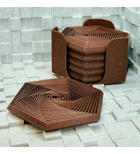 3D Baskı Super Fidget Coaster Seti - Altıgen Desenli Bardak Altlığı ve Tutucu-Kahverengi