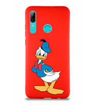 Huawei P Smart 2019 Soft Premier Kapak Donald Duck-D Tasarımlı Silikon Kılıf - Kırmızı (Şeffaf)