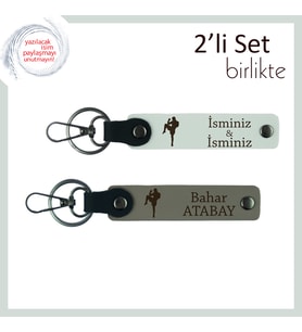 Erkek Sporcuya Boks Temalı Şık Armağan, Yazı Ve İsim Eklenebilir Deri Anahtarlık Set, Beyaz-Kül Gri