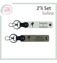 Erkek Sporcuya Boks Temalı Şık Armağan, Yazı Ve İsim Eklenebilir Deri Anahtarlık Set, Beyaz-Kül Gri