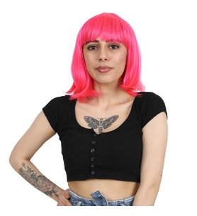 Küt Kahküllü Fiber Sen Peruk / Neon Pembe