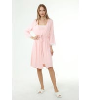 Luvmabelly MYRA9650 Sabahlıklı Önden Bölmeli Dantelli Emzirme Geceliği -Pembe