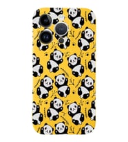 Apple iPhone 14 Pro Max Uyumlu Lansman Kılıf Panda Tasarımlı İçi Kadife Kapak-Sarı (Şeffaf)