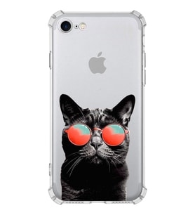 PrintiFy Apple iPhone 8 Uyumlu Kedi 3 Baskılı Şeffaf Köşe Korumalı Antişok Kılıf