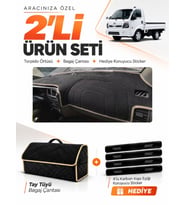 KİA K2500 K2700 (2020-2024) Uyumlu Torpido Örtüsü + Tay Tüyü Bagaj Çantası + Sticker Seti - Siyah Bej