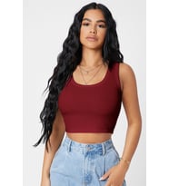 Kadın Bordo Kare Yaka Crop Top Bluz