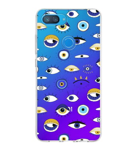 PrintiFy Xiaomi Mi 8 Lite ile Uyumlu 1mm Slim Fit Nazar Boncuğu 2 Baskılı Şeffaf  Kılıf