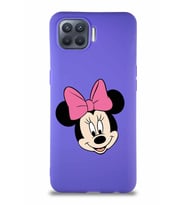Oppo Reno 4 Lite Soft Premier Kapak Minnie Mouse-C Tasarımlı Silikon Kılıf - Mor (Şeffaf)
