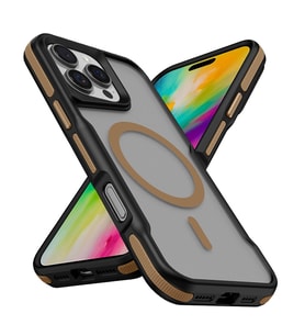 iPhone 16 Pro Kılıf M-safe Şarj Özellikli Renkli Kenar Airbag Şeritli Lamer Kılıf (Gold)