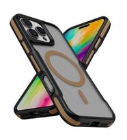 iPhone 16 Pro Kılıf M-safe Şarj Özellikli Renkli Kenar Airbag Şeritli Lamer Kılıf (Gold)