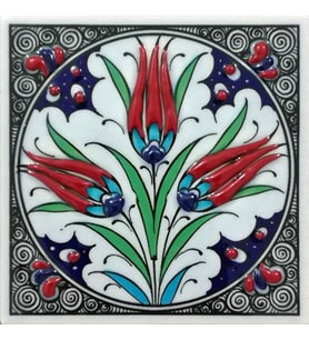 Armada Çini 10x10 Cm ED 103 Üçlü Lale El dekoru Kütahya Çini Pano