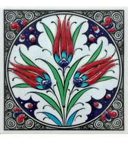 Armada Çini 10x10 Cm ED 103 Üçlü Lale El dekoru Kütahya Çini Pano