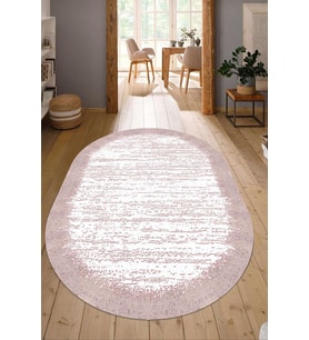 Dijital Baskılı Kaymaz Taban Yıkanabilir Oval Salon Halısı Mutfak Halısı Yolluk NDO-HT-509 (Pembe)