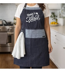 BK Gift Kişiye Özel İsimli Pamuk Denim Havlu Detaylı Mutfak Önlüğü -2, Aşçı ve Şef Önlüğü, Ev Hediyesi