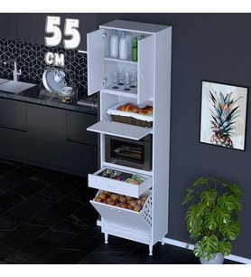 Eliusta Zevra 55 cm Fırın Dolabı Sepetli Kapaklı 4 Bölmeli Çok Amaçlı Mutfak Kiler Banyo Dolabı 55x226x32 cm