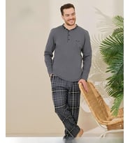 Pijamoni Erkek Pamuklu Düğme Yaka Uzun Kol İnce Pijama Takımı 100/3 - 1 Adet (Füme)