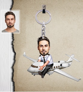 Kişiye Özel Pilot Karikatürlü  Ahşap Anahtarlık Bay-1-Eco