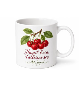 Kiraz Temalı Baskılı Kupa Bardak Hediye Özel Tasarım Porselen Mug