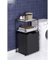 2 Katlı Çamaşır Sepeti Kirli Sepeti Beyaz Raflı Banyo Dolabı Banyo Düzenleyici Organizer MAT SİYAH M