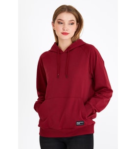 Metalic Kadın Bordo Kapüşonlu Basic Örme Sweatshirt