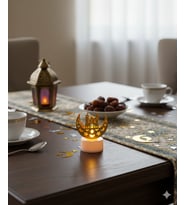 6 cm Ramazan Ledli Tealight Mum Altın Metal Cami Model - Kendinden Pilli Dekoratif Mum
