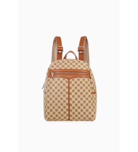 Cengiz Pakel Monogram Kullanışlı Kadın Sırt Çantası - 7368P - Vizon/Taba