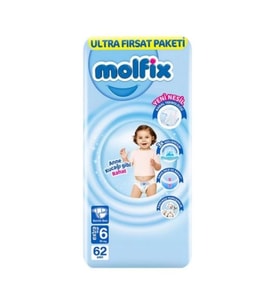 Molfix Bebek Bezi Ultra Fırsat Paketi 6 Beden 15+ Kg 62 Adet