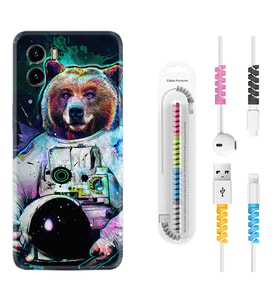 Vivo Y15S Y32 Y33S Y51 Y53S Kılıf Kablo Koruma Spiral Silikon Astronot Panda 1755