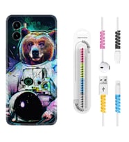 Vivo Y15S Y32 Y33S Y51 Y53S Kılıf Kablo Koruma Spiral Silikon Astronot Panda 1755