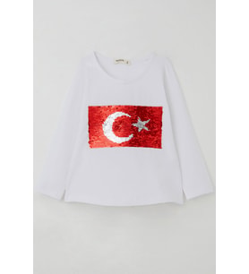 Breeze Kız Çocuk Uzun Kollu Tişört Pullu Ay Yıldız 4-14 Yaş, Beyaz