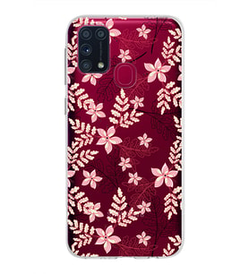 Samsung Galaxy M31 Kapak Floral Kırmızı Tasarımlı Şeffaf Silikon Kılıf