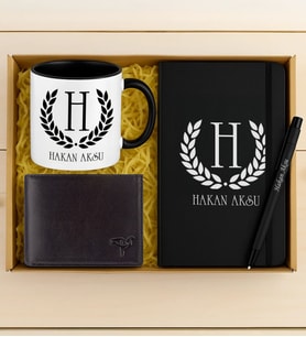 BK Gift Kişiye Özel İsimli Garbalia Jackson Hakiki Deri Cüzdan & Defter & Kalem & Kupa Hediye Seti-1  Babalar Günü Hediyesi, Erkeklere Özel Hediye