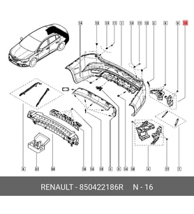 Renault Megane- 4- Sd- 2016-2020  Arka Tampon Braketi Üst İç Sağ/Sol Set (2 Parça) (Orta Sağa Takıla